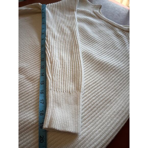 L.L. Bean Cotton Sweater Women’s L Cream Ribbed Crewneck Raglan Split Hem - Picture 6 of 8